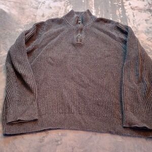 LL Bean Organic Cotton Waffle Sweater 1/4 Zip Pullover Men's XL Dark Cinder Gray
